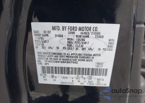 2008 Ford Escape Limited z USA, uszkodzony, nr VIN 1FMCU94128KB07992